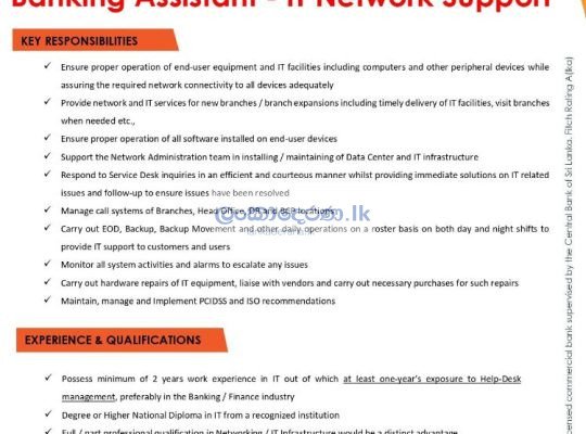 Banking assitant IT NETWORK SUPPORT