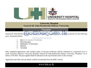 KDU UNIVERSITY HOSPITAL VACANCIES