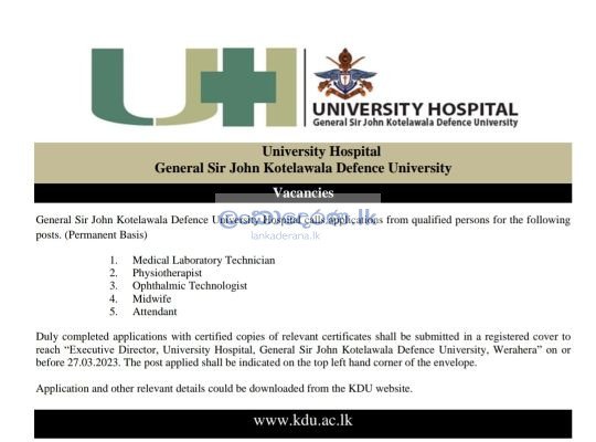 KDU UNIVERSITY HOSPITAL VACANCIES