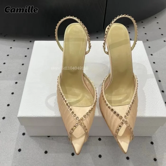 صندل پاشنه‌بلند زنانه نوک‌تیز سنگ‌ریز‌دار - Image 4