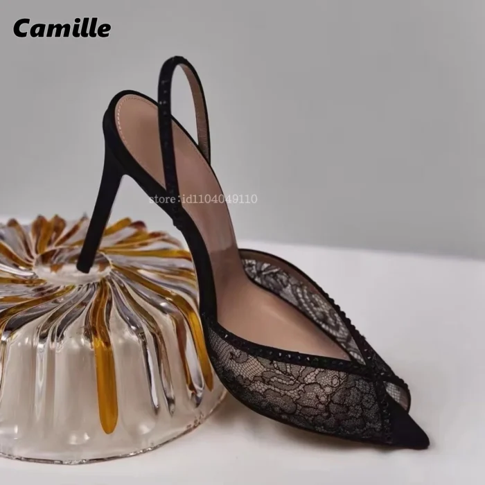 صندل پاشنه‌بلند زنانه نوک‌تیز سنگ‌ریز‌دار - Image 5