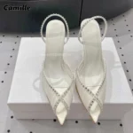 صندل پاشنه‌بلند زنانه نوک‌تیز سنگ‌ریز‌دار - Image 3