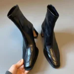 چکمه مچی زنانه چرمی پاشنه‌دار - Image 2