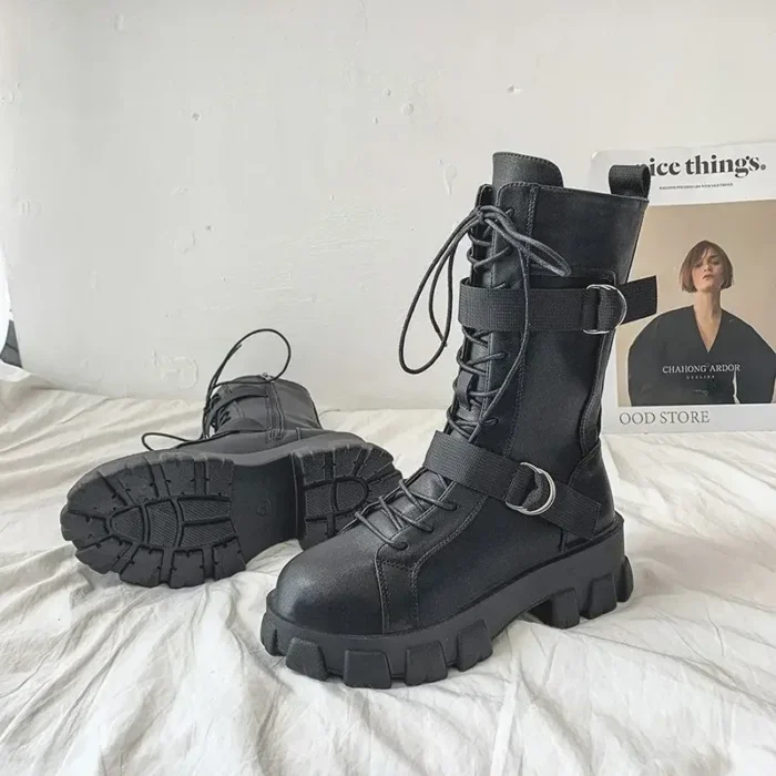Women’s Leather Boots – Lace-Up Platform Style - Image 1