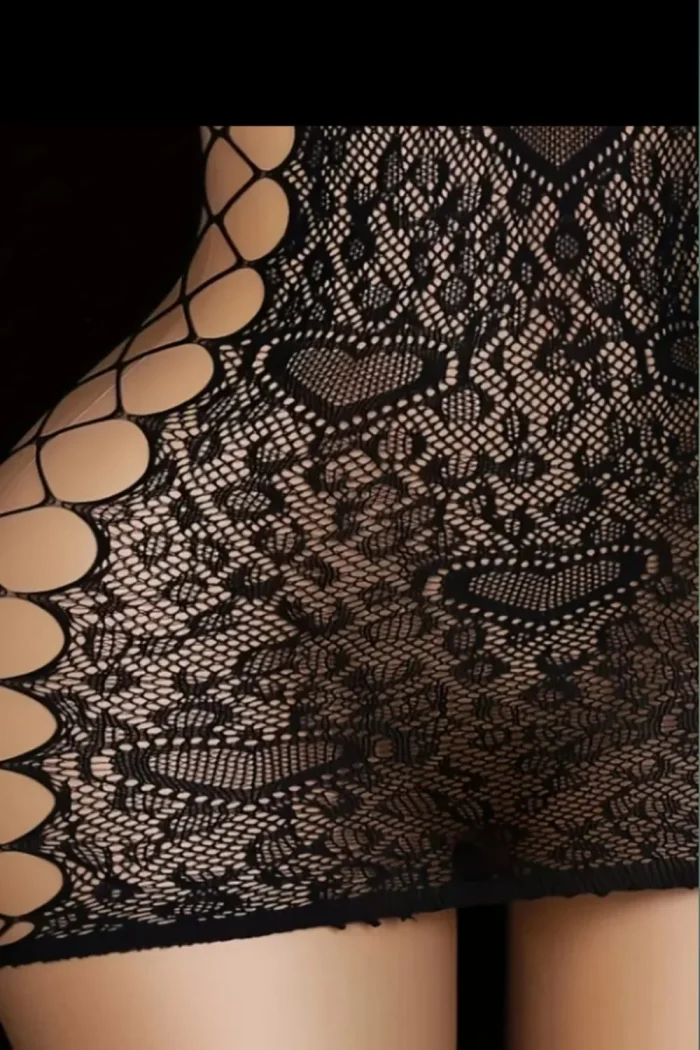 Black Heart Lace Fishnet Mini Dress - Image 4