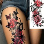 1pc Cool And Tender Red Rose Black Hollow Butterfly Temporary Tattoo Sticker