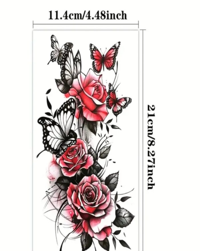 1pc Cool And Tender Red Rose Black Hollow Butterfly Temporary Tattoo Sticker - Image 3