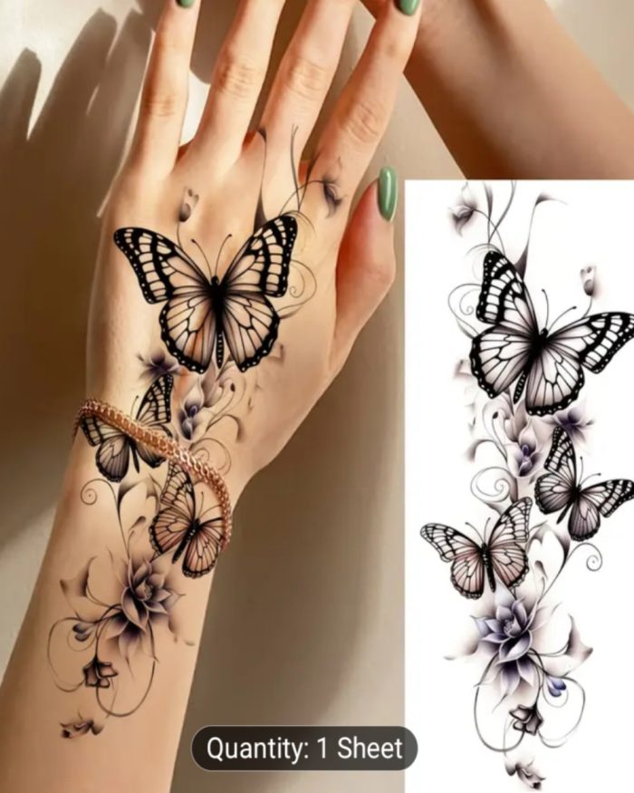 1 Sheet Butterfly Flower Temporary Tattoos - Image 2