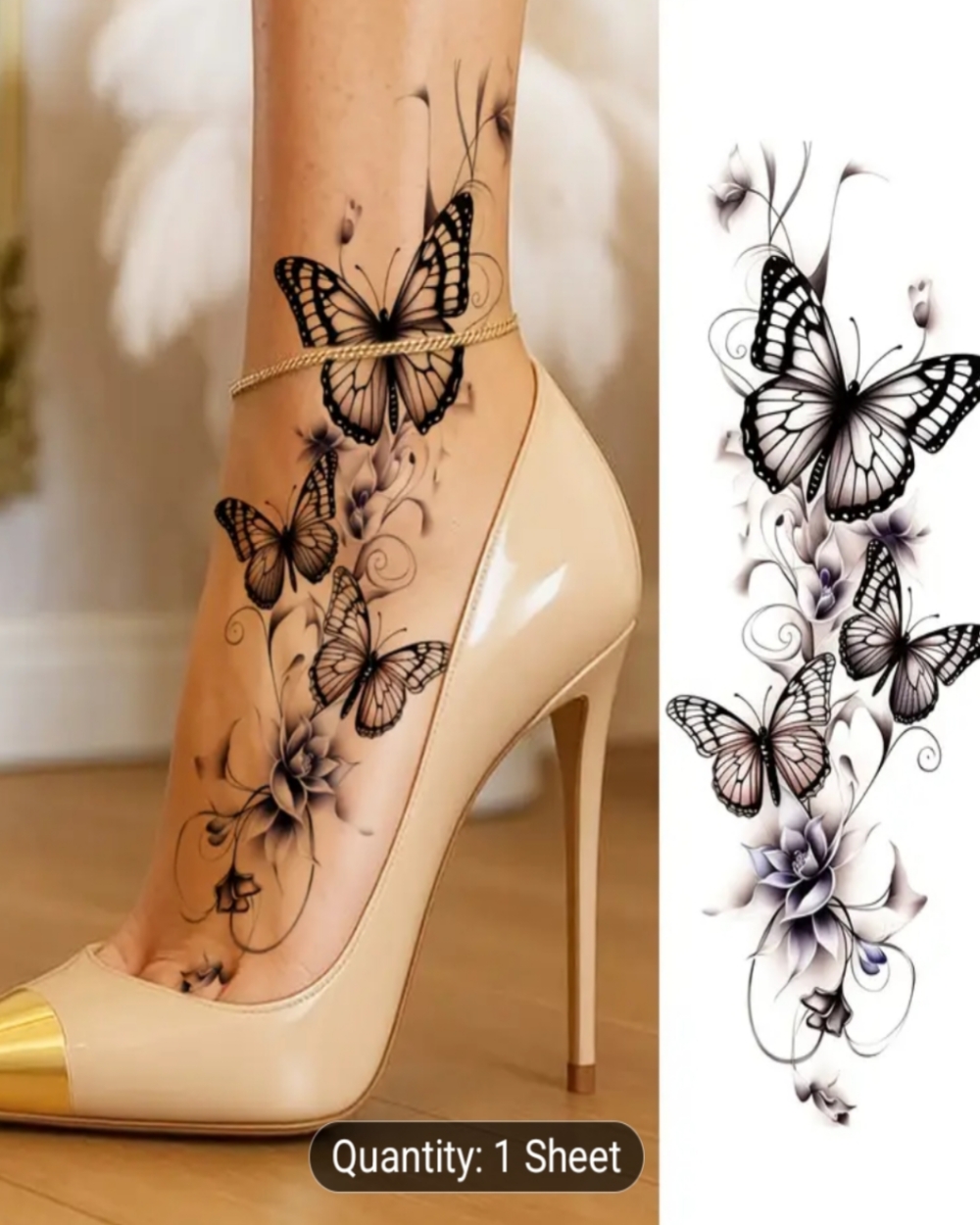 20260723_062354 1 Sheet Butterfly Flower Temporary Tattoos - Image 1