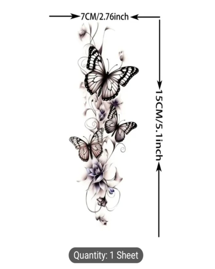 1 Sheet Butterfly Flower Temporary Tattoos - Image 3