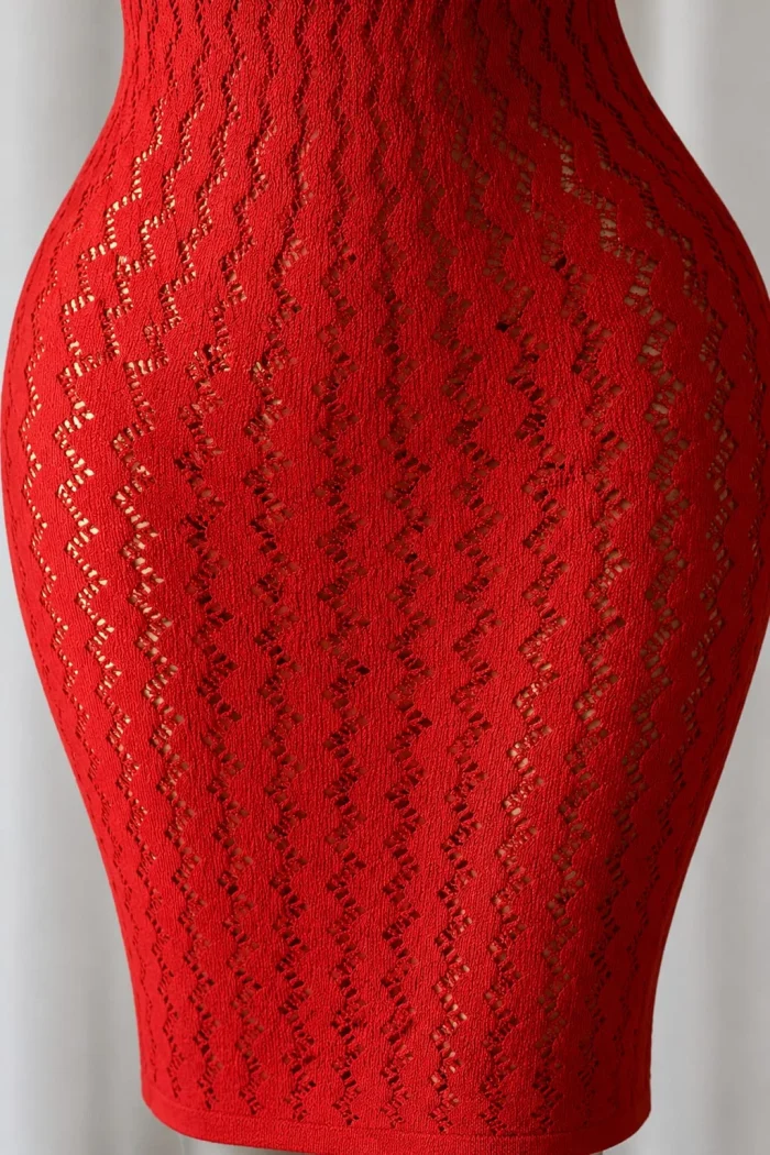Red Backless Halter Lace Dress - Image 3