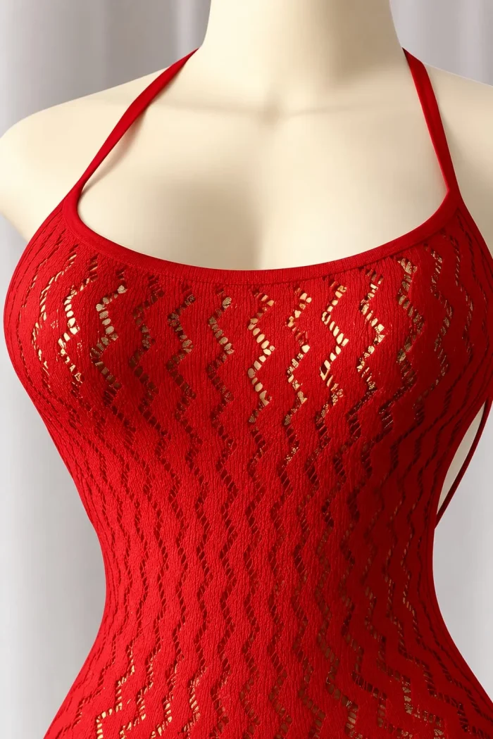 Red Backless Halter Lace Dress - Image 4