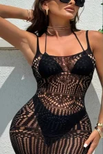 Black Crochet Beach Cover-Up Dress